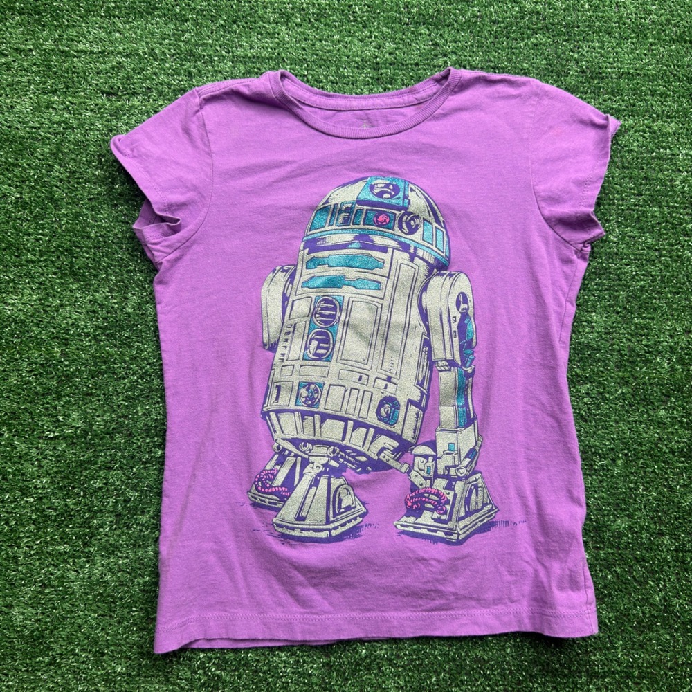 Disney Store Star Wars R2-D2 Purple Glitter Graphic T-Shirt Girls Size L 10/12